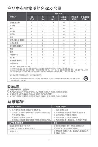 这张图片是关于产品中有害物质的名称和含量的表格，以及回收处理和常见问题的说明。 (由 AI 生成标题)