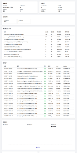 这张图片显示了一个包含文件信息、访问数据及统计的管理界面，显示了文件路径、状态、大小、请求时长等详细信息。 (由 AI 生成标题)
