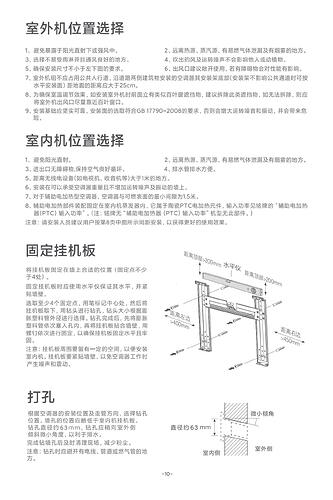 这是一份关于室内外机位置选择和固定挂板的安装说明书。 (由 AI 生成标题)